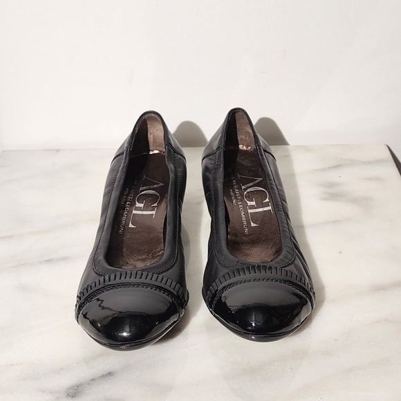 Final Sale - AGL Black Leather w/Patent Toe Capped Ballet Flats w/Pleated Ruffle - Picture 9 of 9